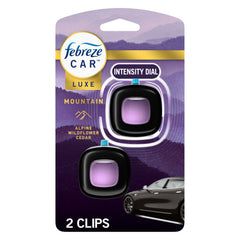 Febreze Car Mountain vent clip activation for instant on-the-go freshness.