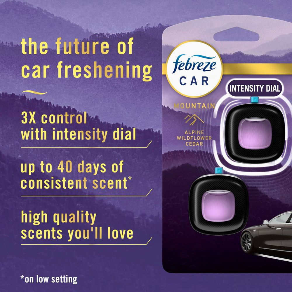 Febreze Car Mountain vent clip in-vent delivers steady scent.