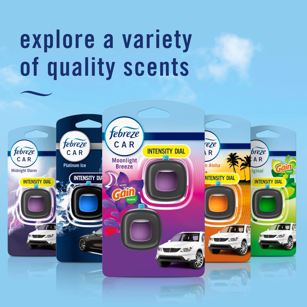 Febreze car ride stays fresh with balanced Moonlight Breeze fragrance.