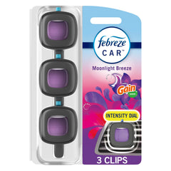 Febreze car vent clip delivering Moonlight Breeze scent for a fresh ride.