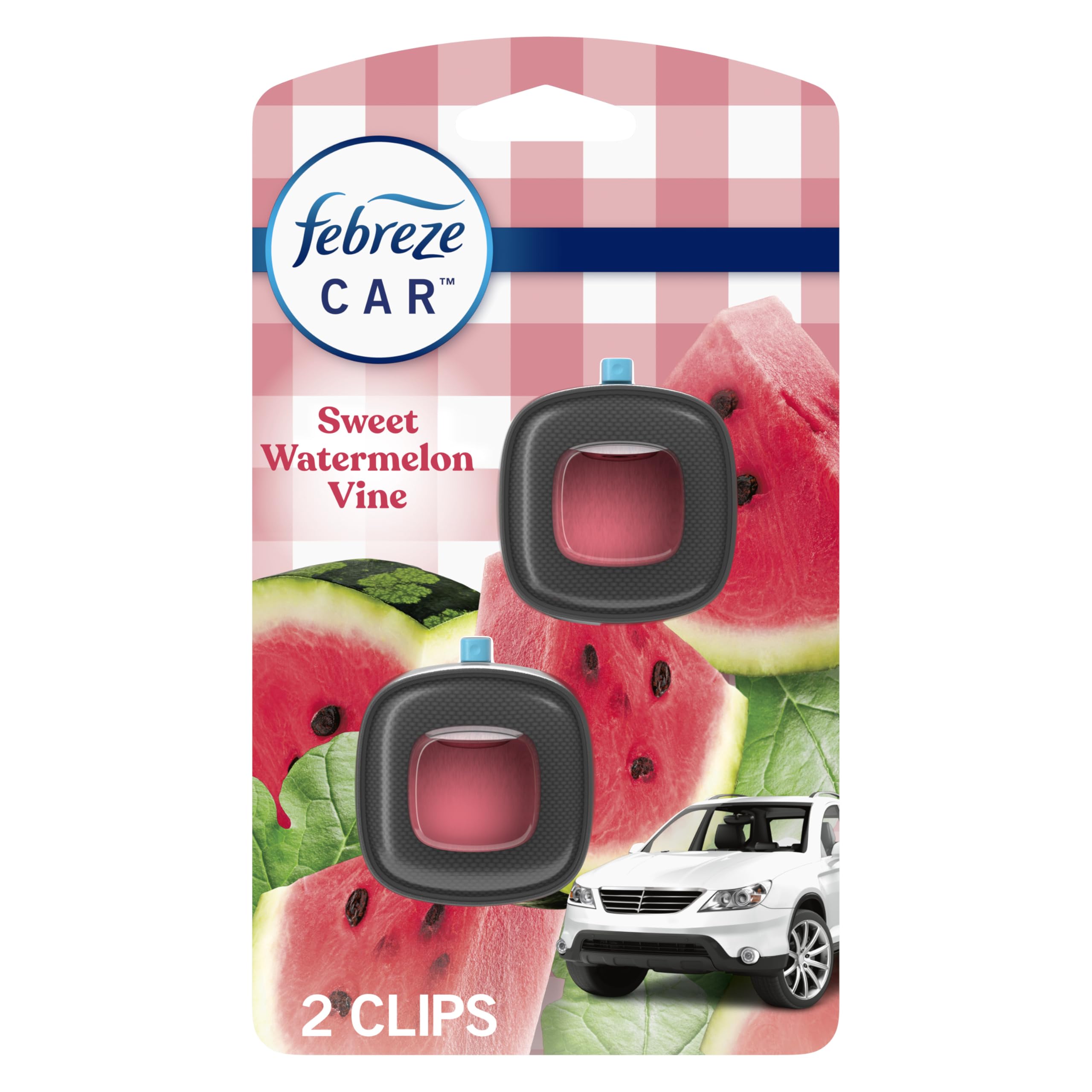 Febreze Car Vent Clip Sweet Watermelon Vine, long-lasting freshness in your car.