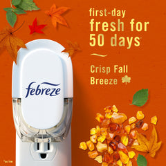 Febreze Fade Defy Crisp Fall Breeze fragrance diffuses cozy cinnamon apple notes.