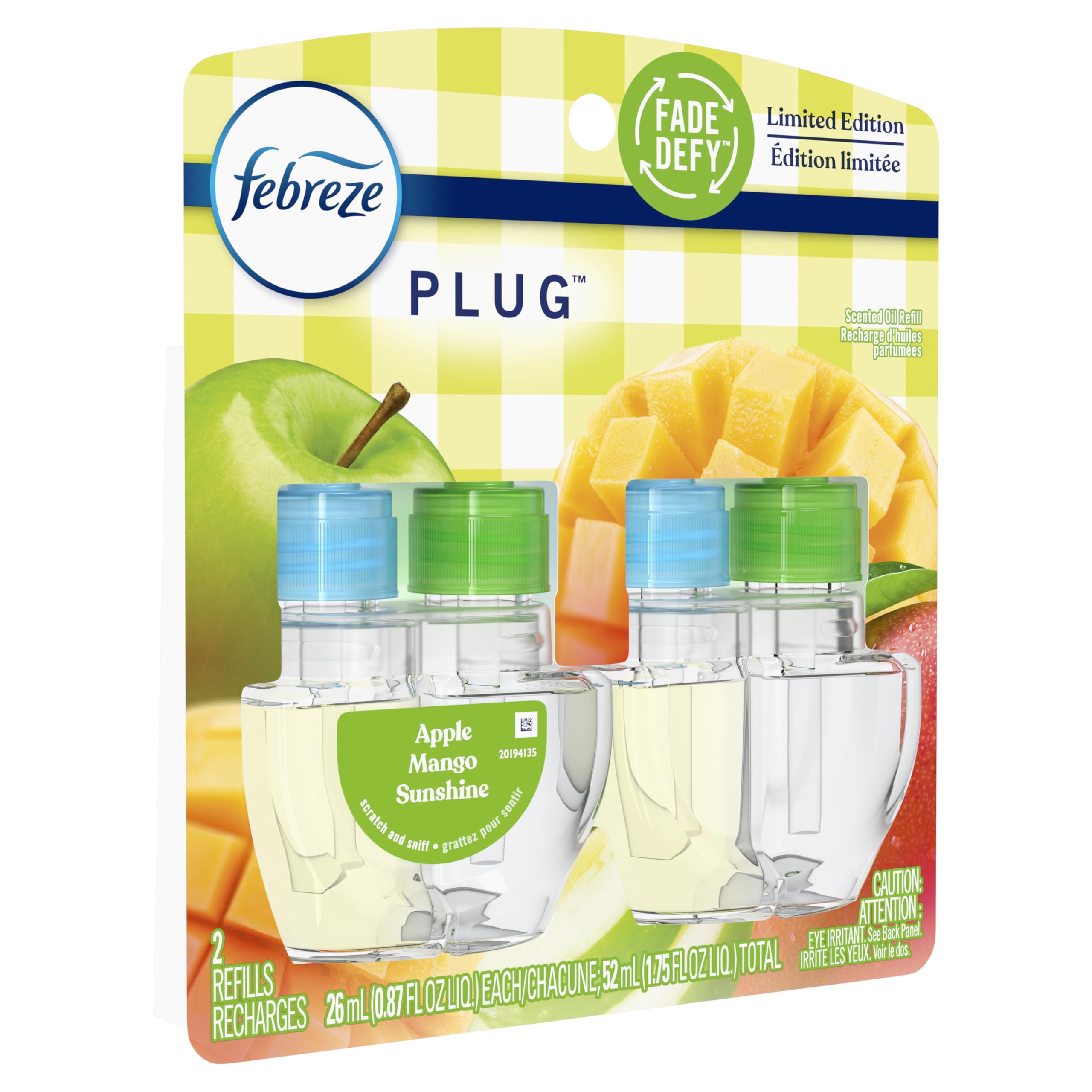 Febreze Fade Defy Plug Apple Mango Sunshine refill, fresh aroma across rooms