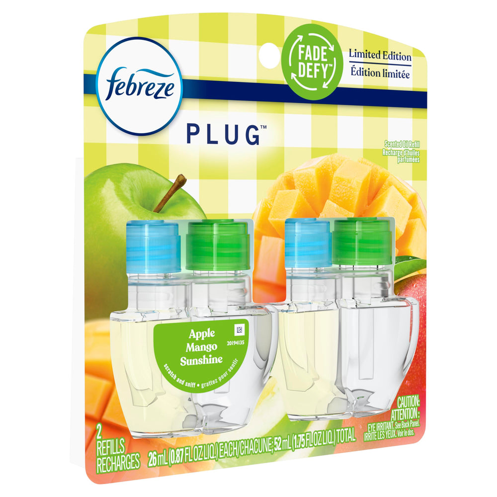 Febreze Fade Defy Plug Apple Mango Sunshine refill, fresh aroma across rooms