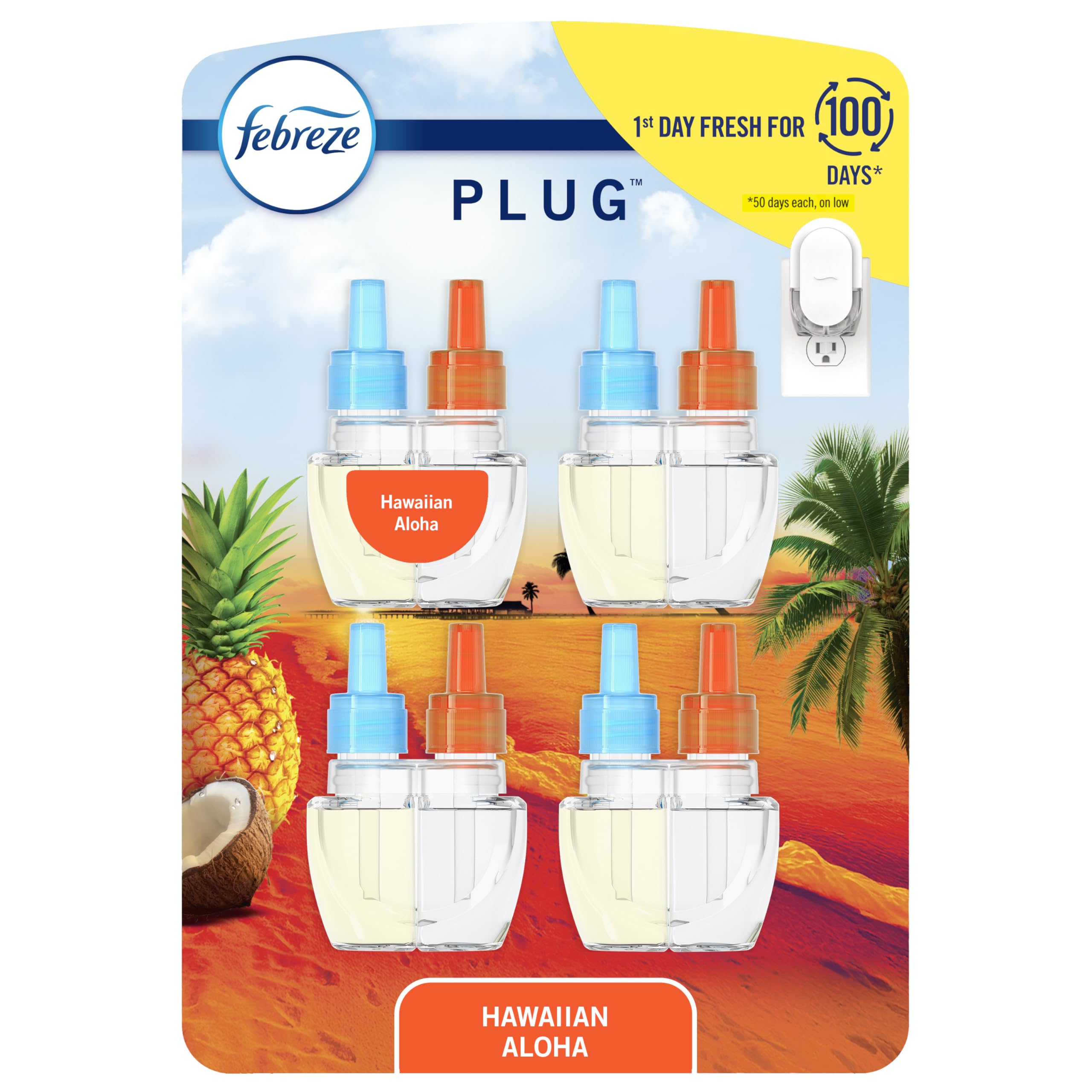 Febreze Fade Defy PLUG Hawaiian Aloha refills pack for lasting fragrance