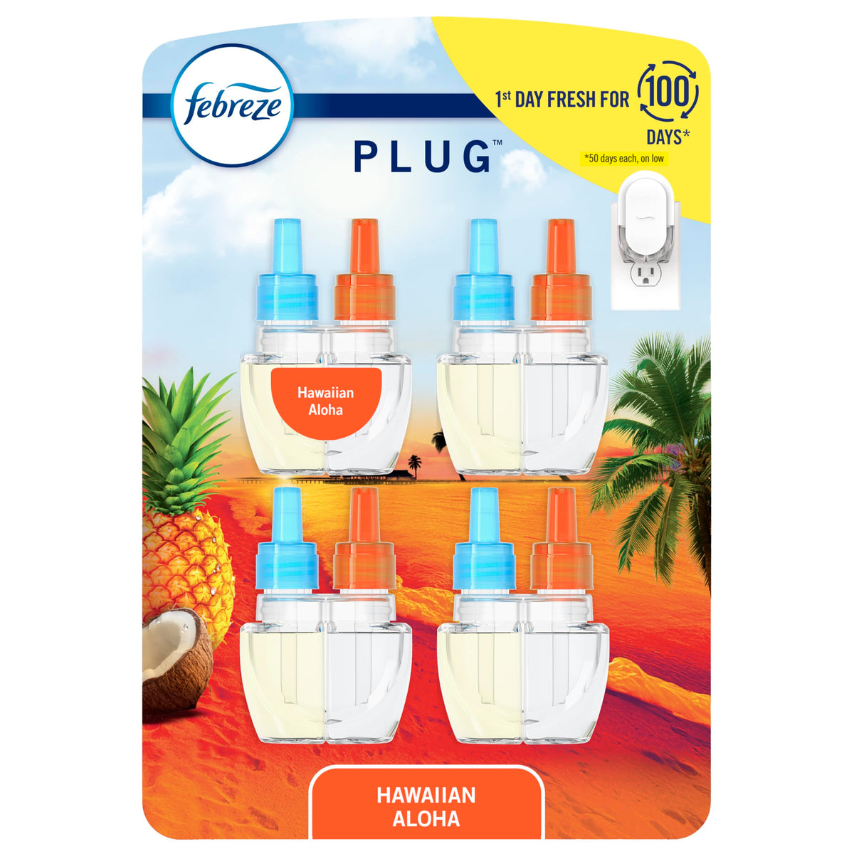 Febreze Fade Defy PLUG Hawaiian Aloha refills pack for lasting fragrance