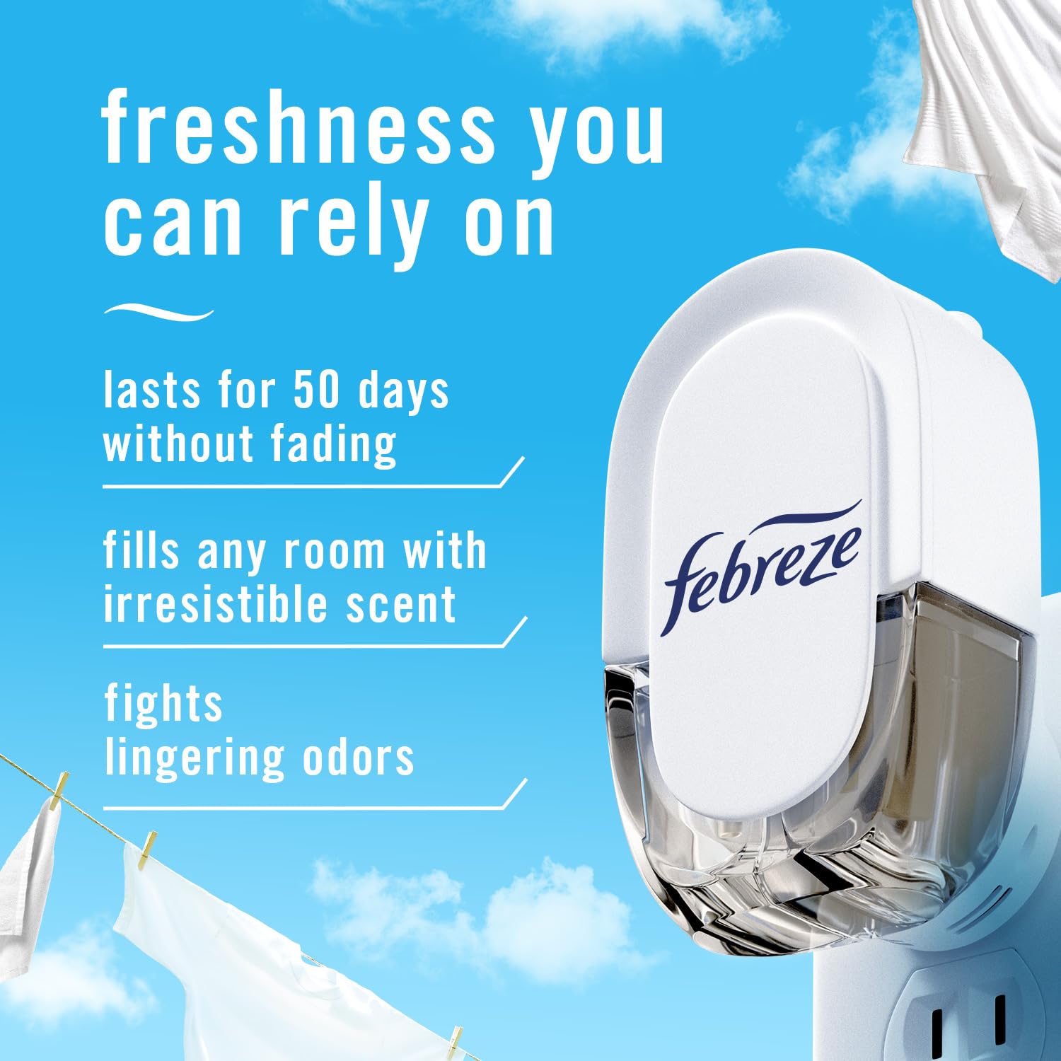 Febreze Fade Defy Plug indicator light signals refill status for uninterrupted fragrance.
