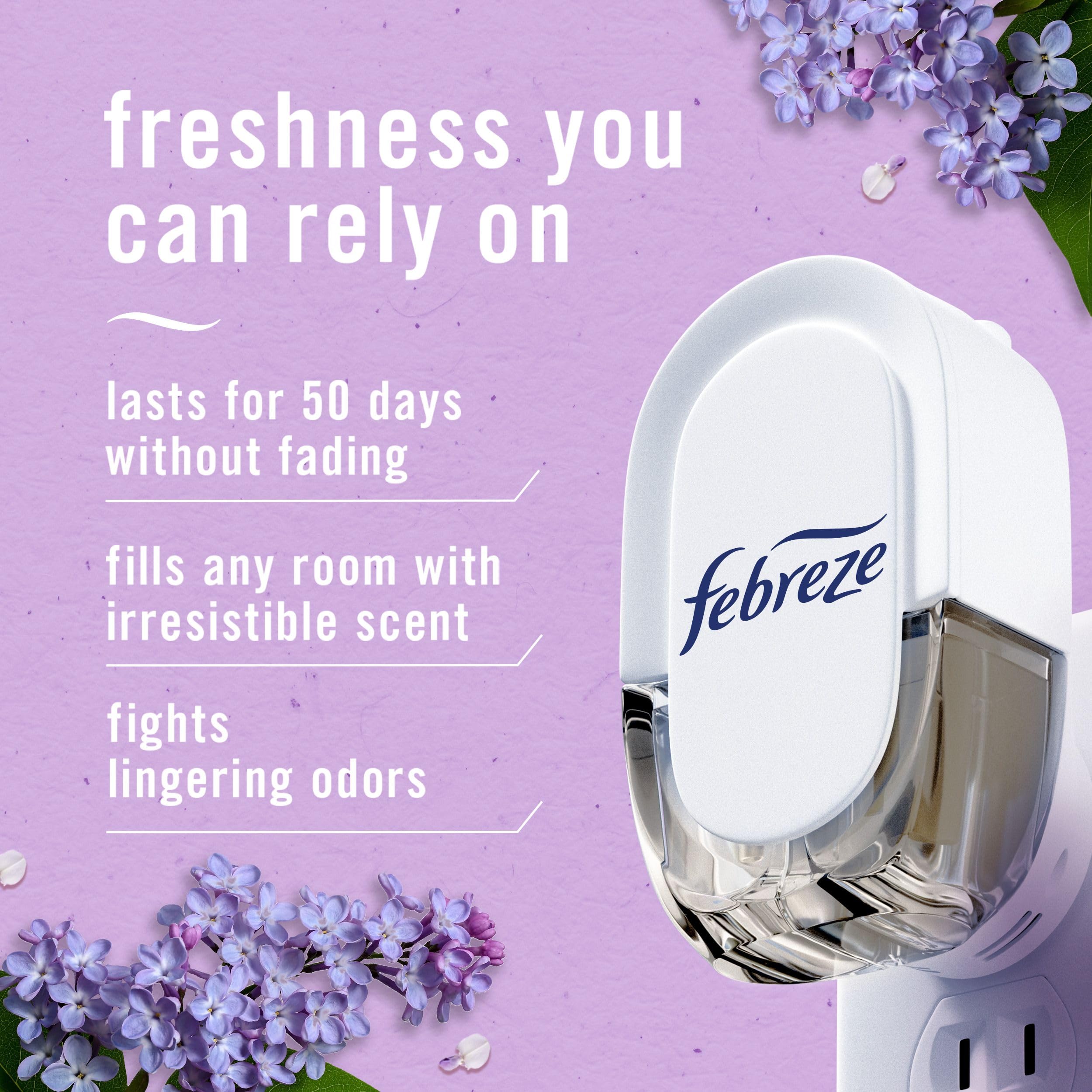 Febreze Fade Defy PLUG lilac scent freshens bedrooms and living spaces