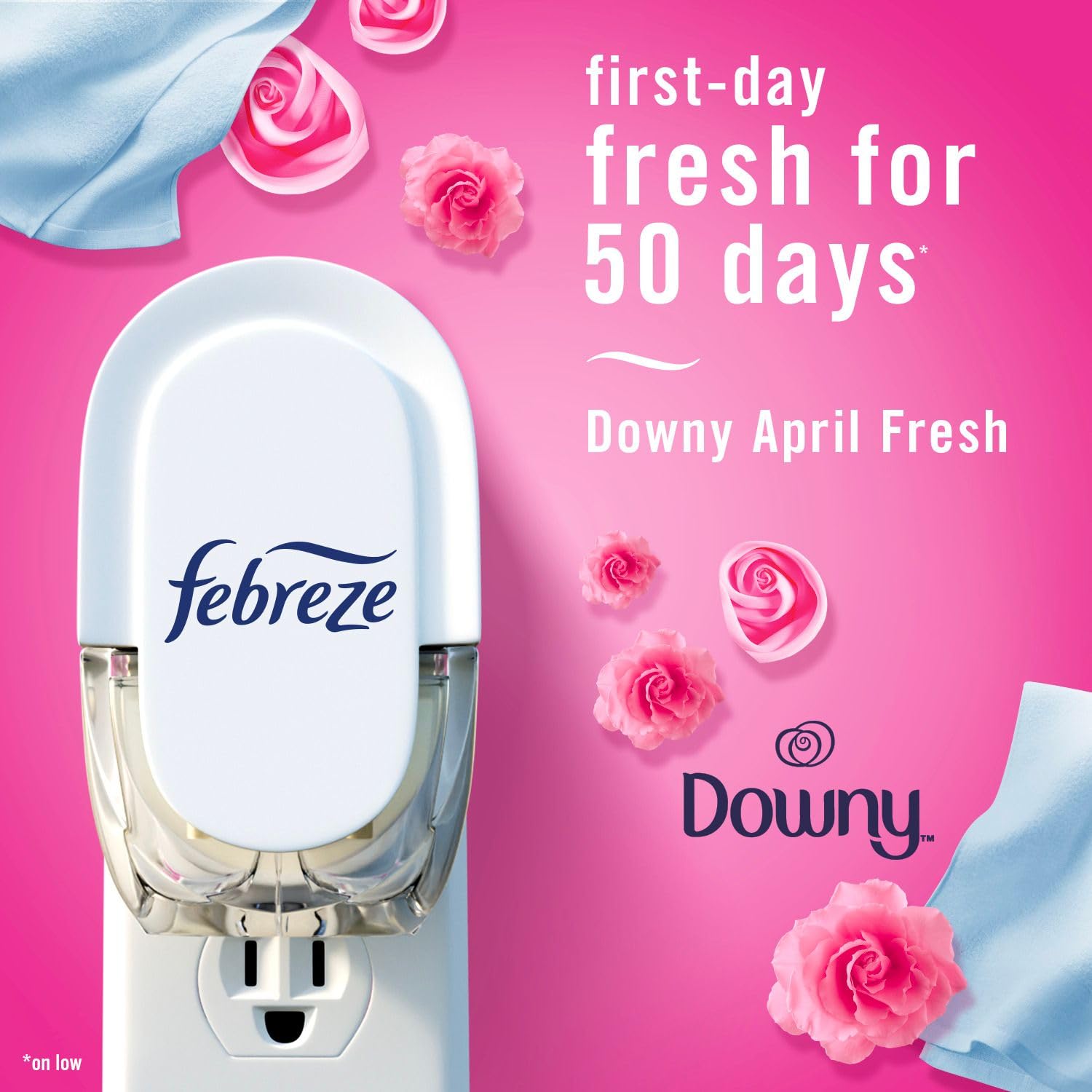 Febreze Fade Defy Plug rotates to stay oriented in upside-down outlets.