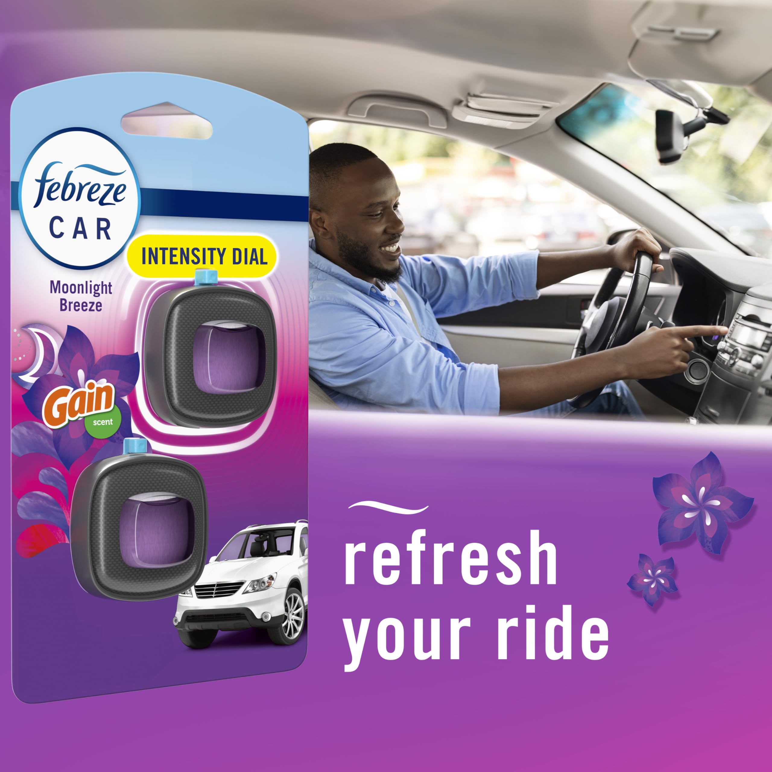 Febreze Moonlight Breeze diffusion fills the cabin with a gentle scent.