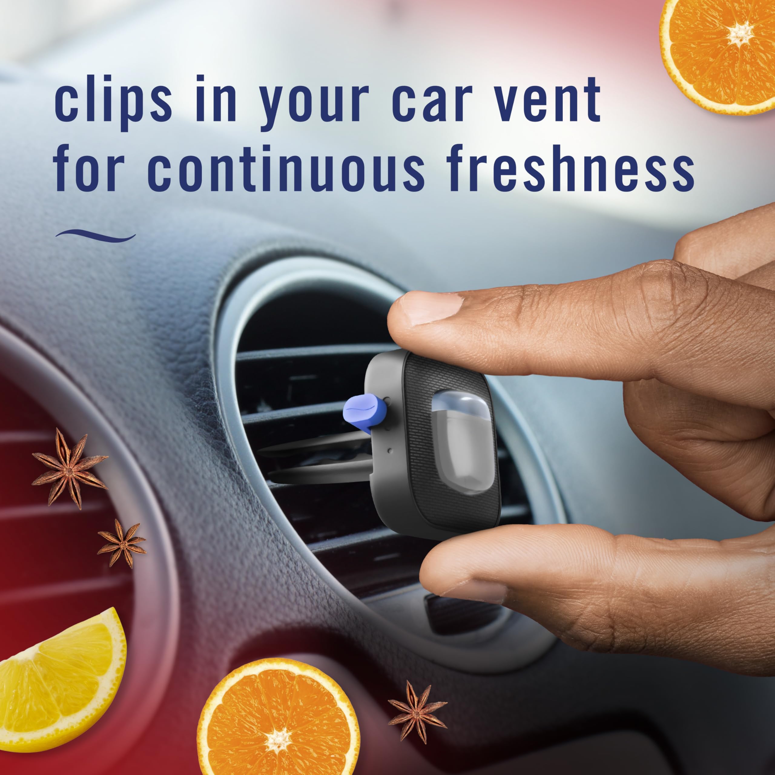 Febreze Old Spice Fiji vent clip closeup on compact cartridge