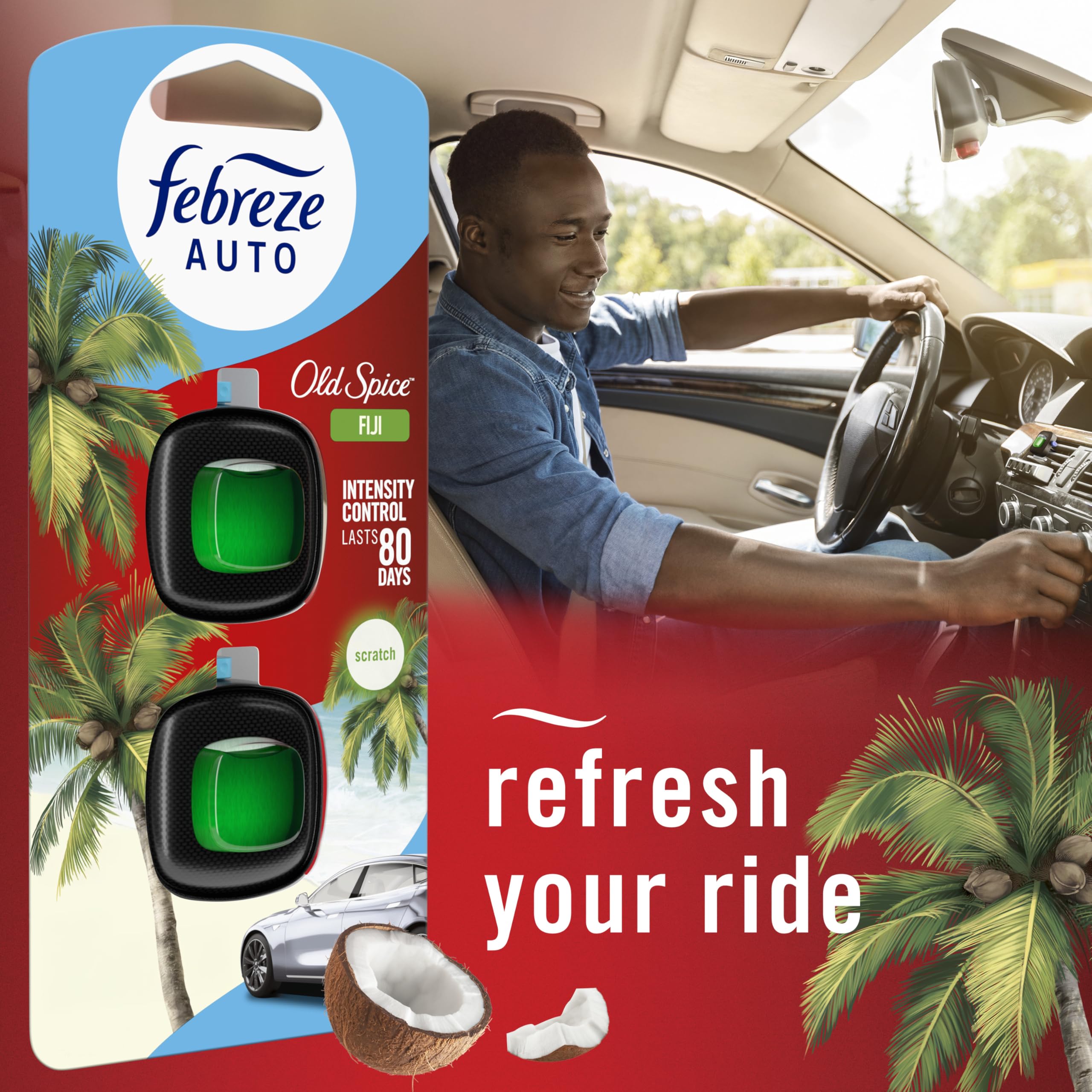 Febreze Old Spice Fiji vent clip demonstration on car dash