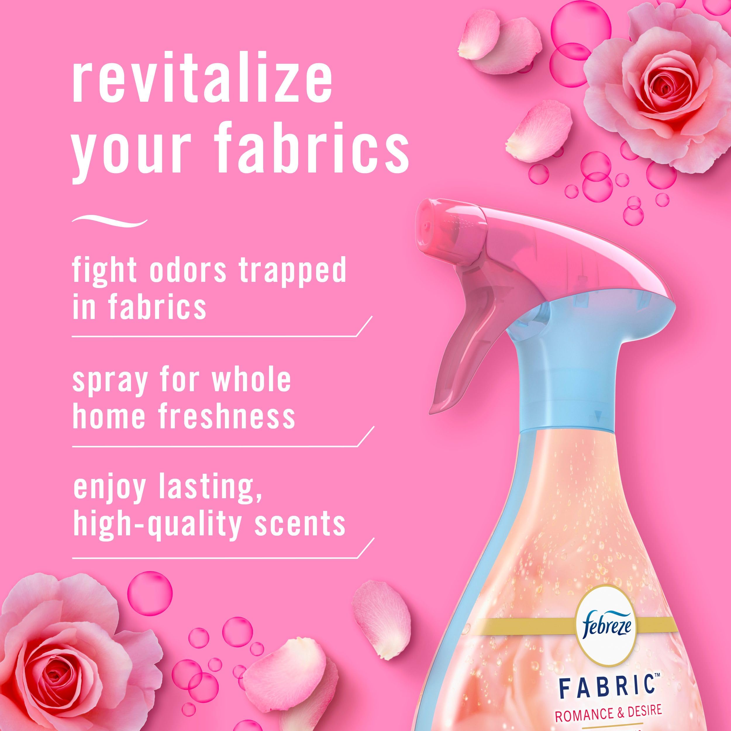 Febreze Romance & Desire spray mist ready to deodorize sofas and cushions.