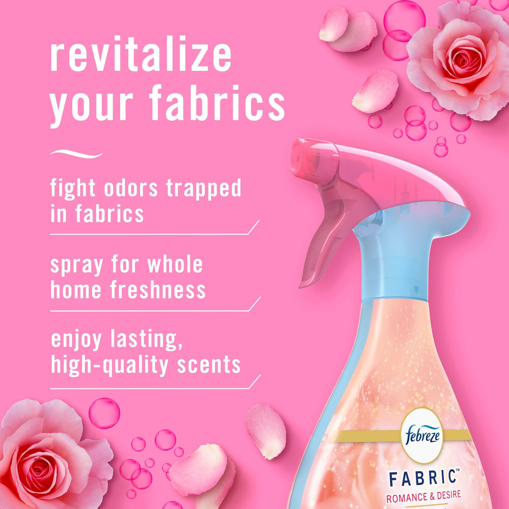 Febreze Romance & Desire spray mist ready to deodorize sofas and cushions.