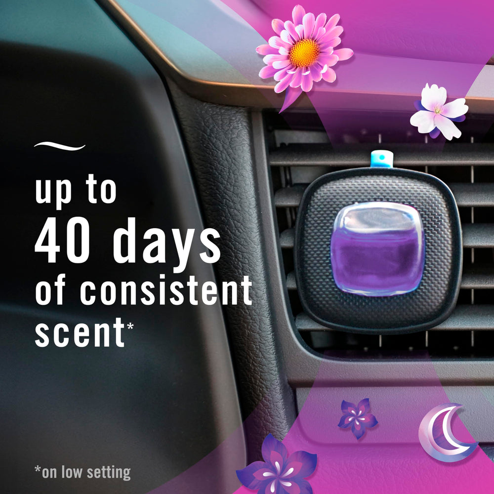 Febreze steady-release technology provides lasting fragrance in the car.