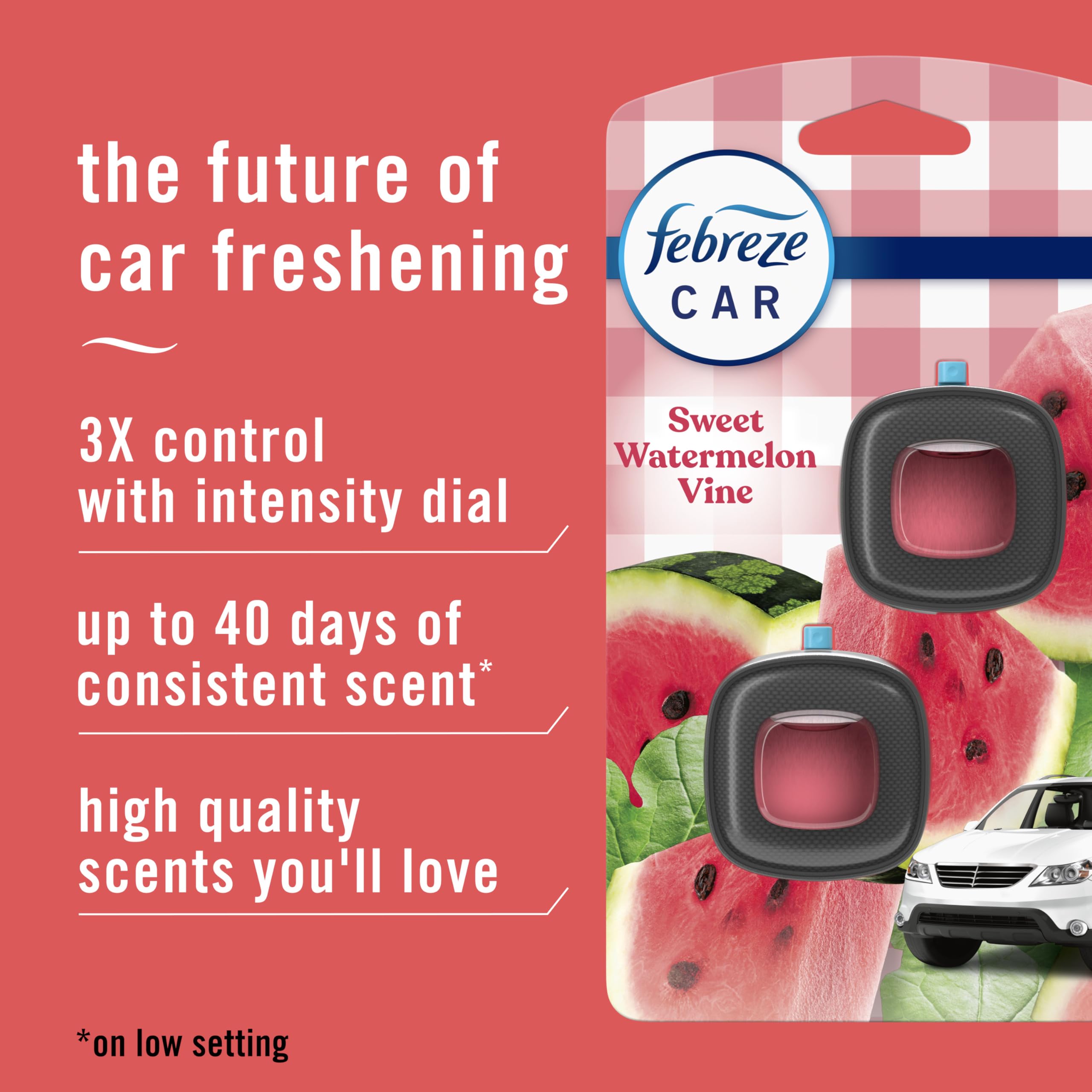 Febreze vent clip activates with a click for steady fragrance.