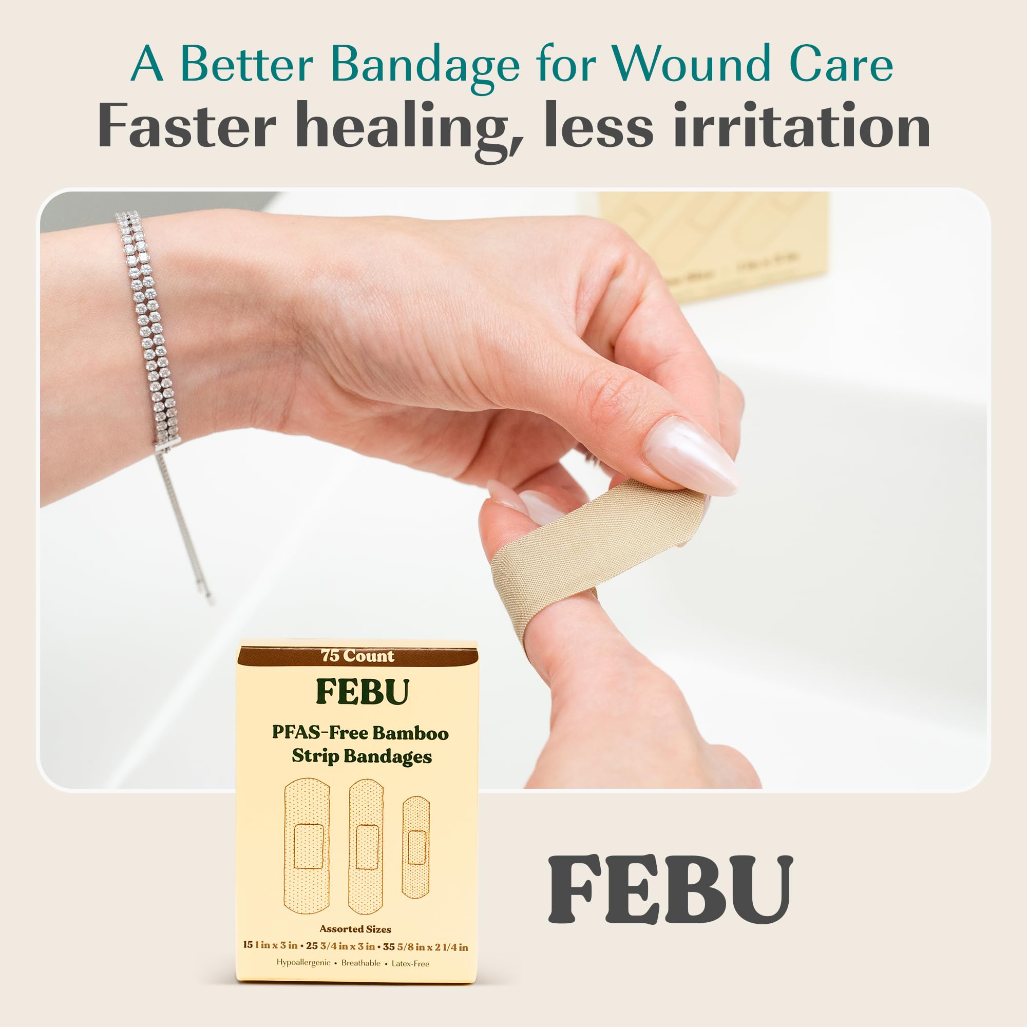 FEBU 75-count strip pack fits neatly in any first aid kit.
