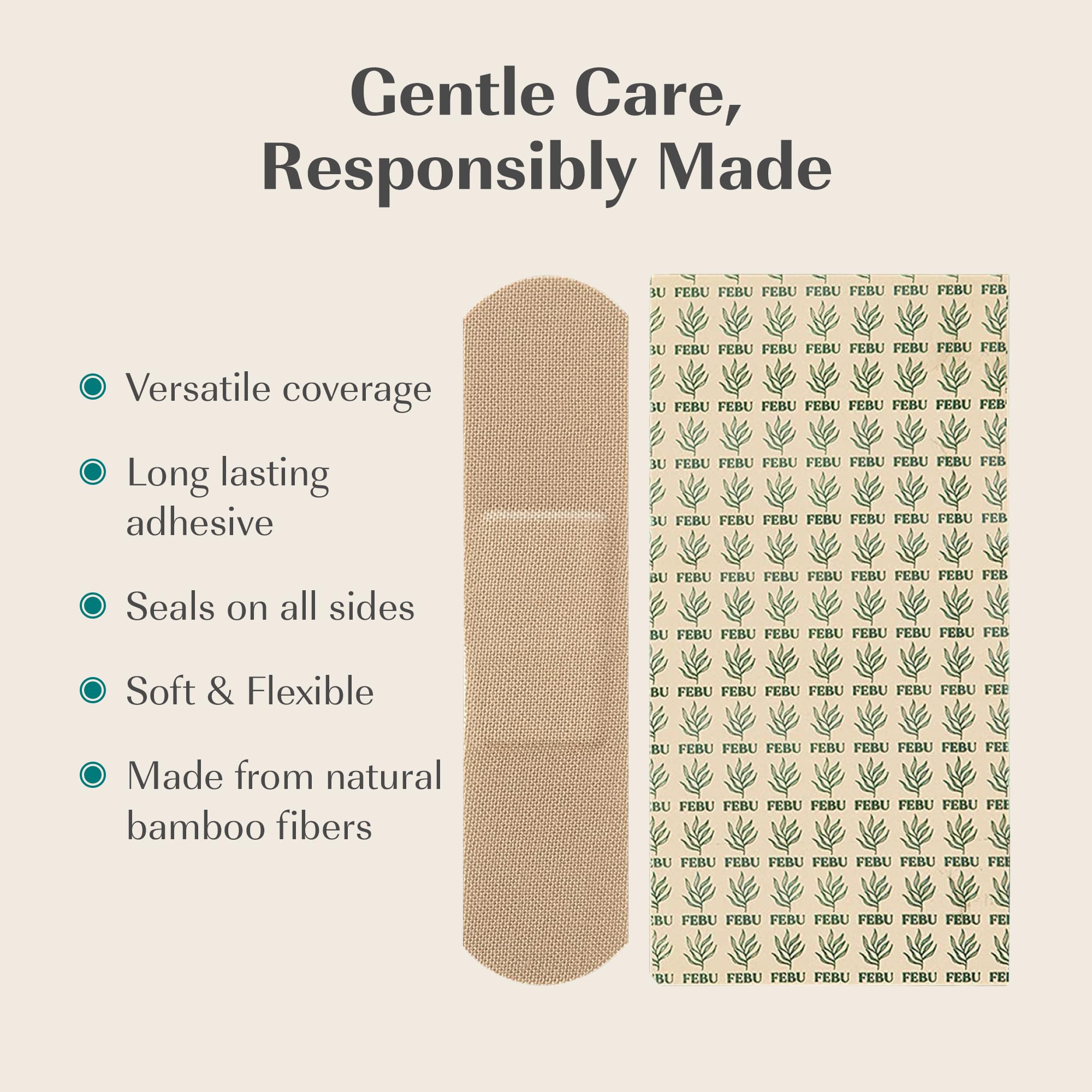 FEBU bamboo bandage size 1in x 3in demonstrated on finger