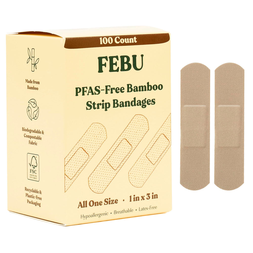 FEBU bamboo bandage strip close-up showing flexible breathable weave for comfort