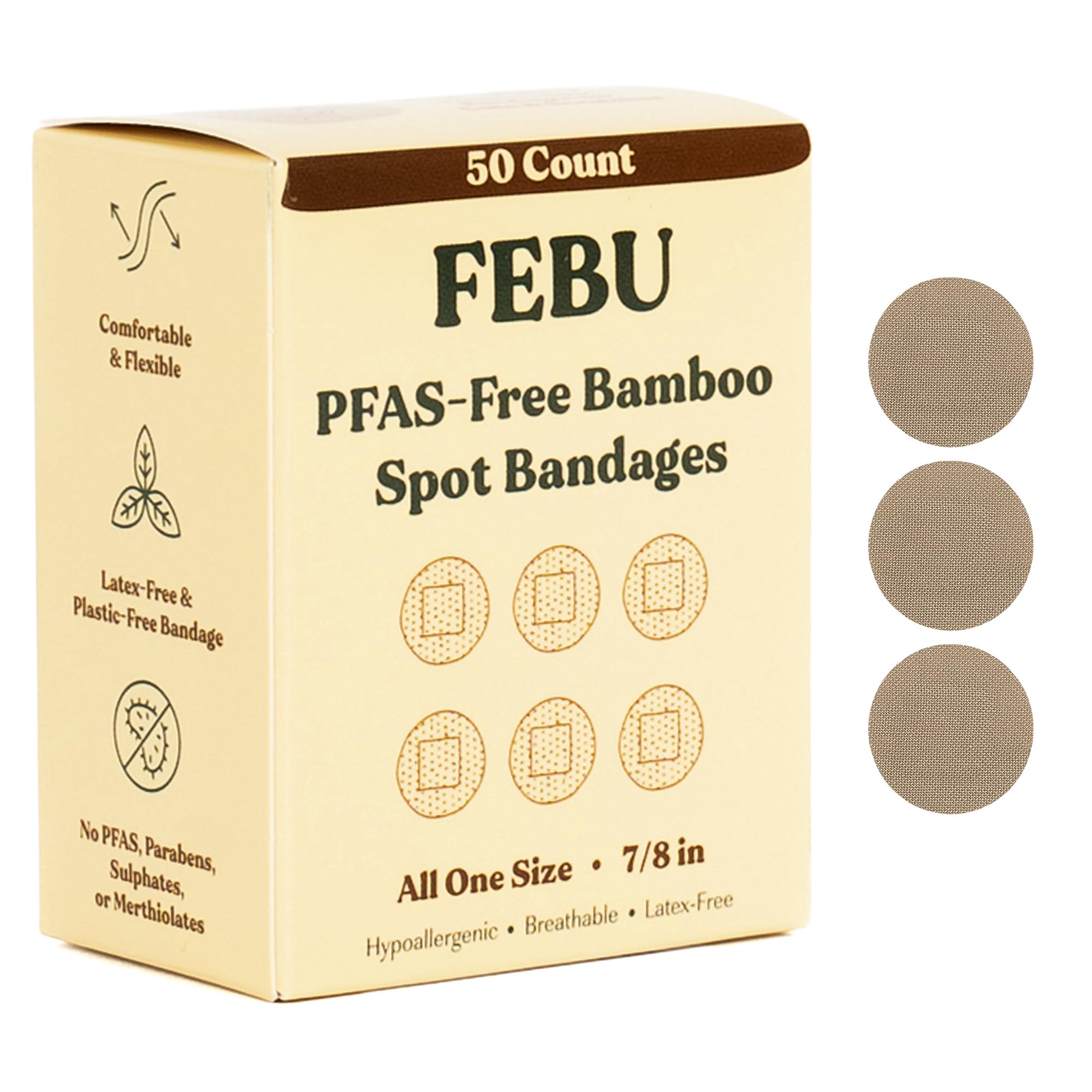 FEBU bamboo spot bandage in package, highlighting eco-friendly design.