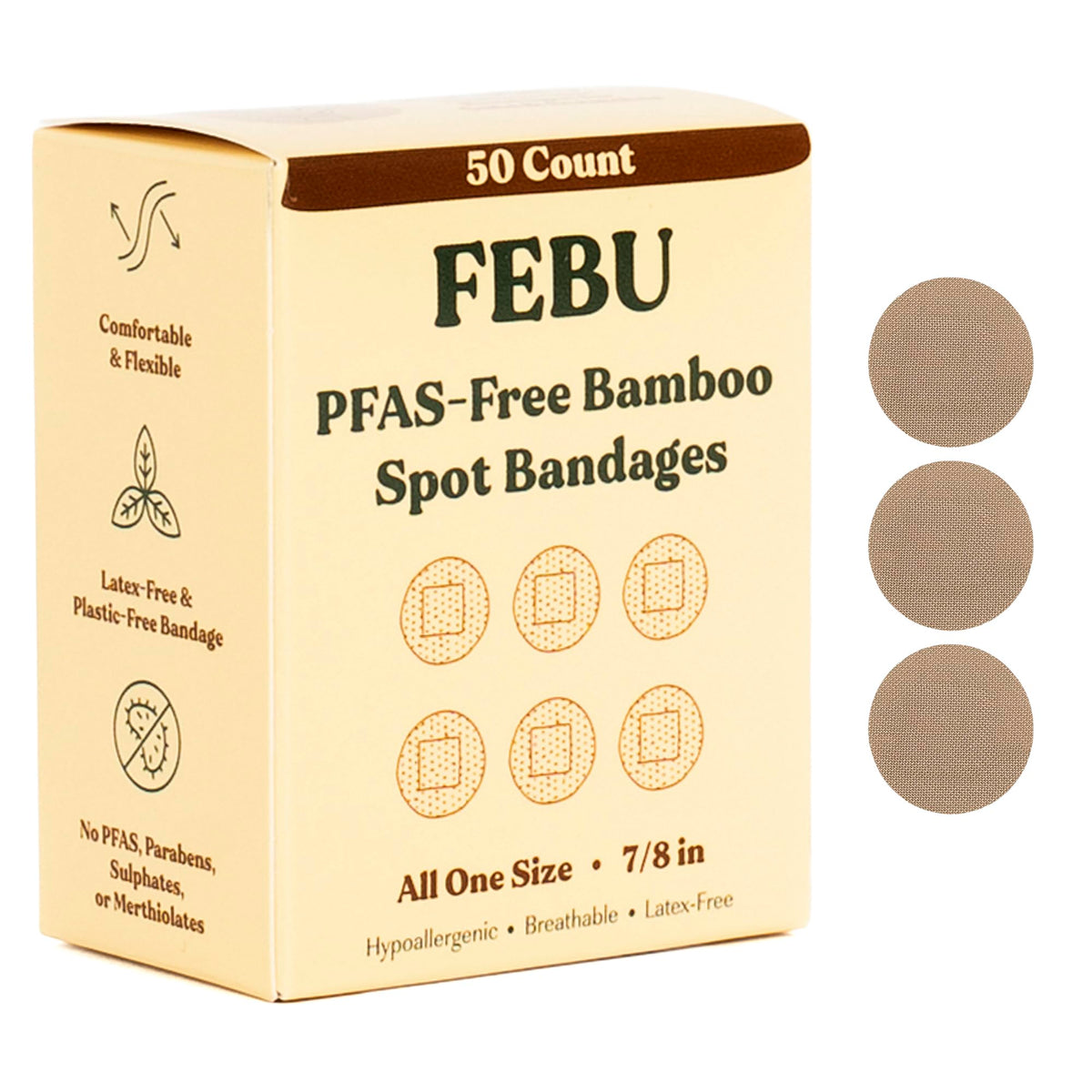 FEBU bamboo spot bandage in package, highlighting eco-friendly design.