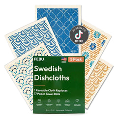 FEBU dishcloth with diamond texture for streak-free kitchen cleaning on glass.