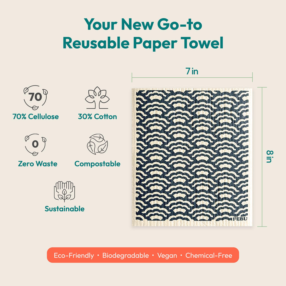 FEBU five pack in a compact, reusable kitchen cloth suitable for daily tasks.