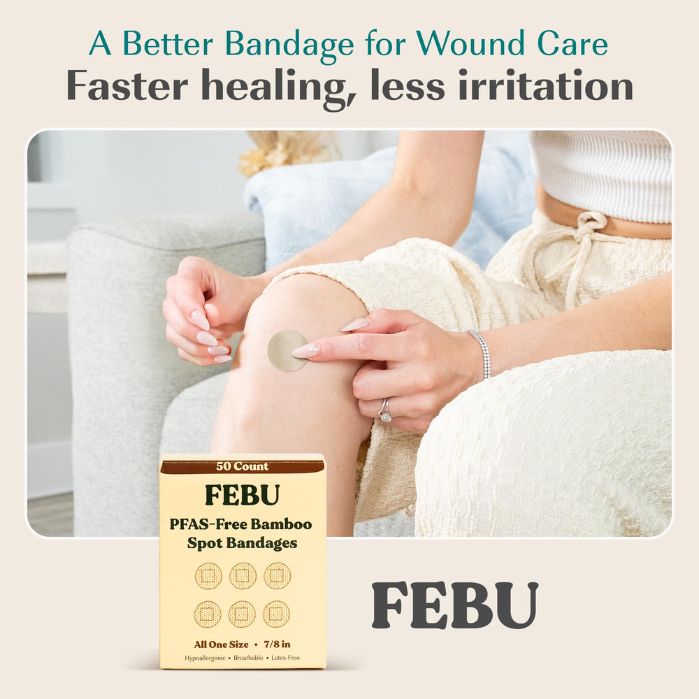 FEBU spot bandage protecting shaving nick on face.