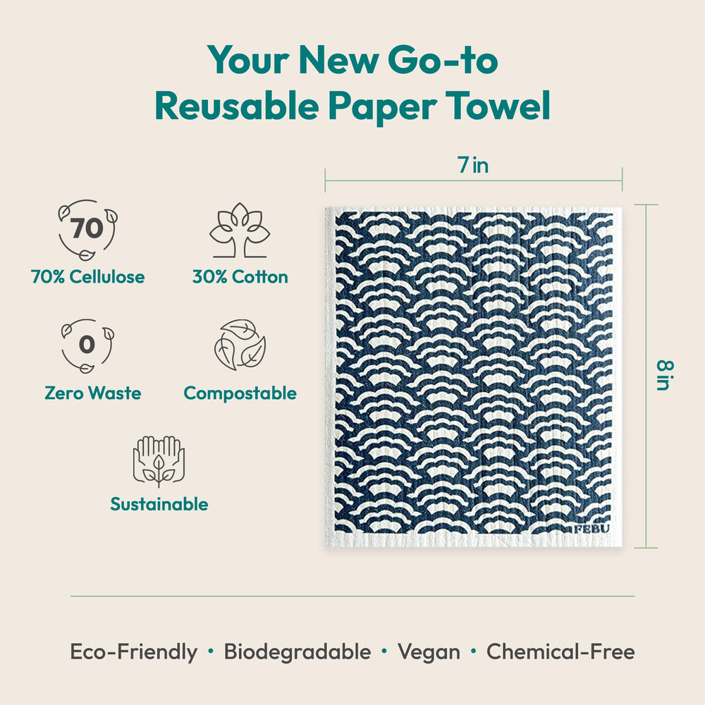 Home-compostable FEBU dishcloth, supporting a zero-waste lifestyle