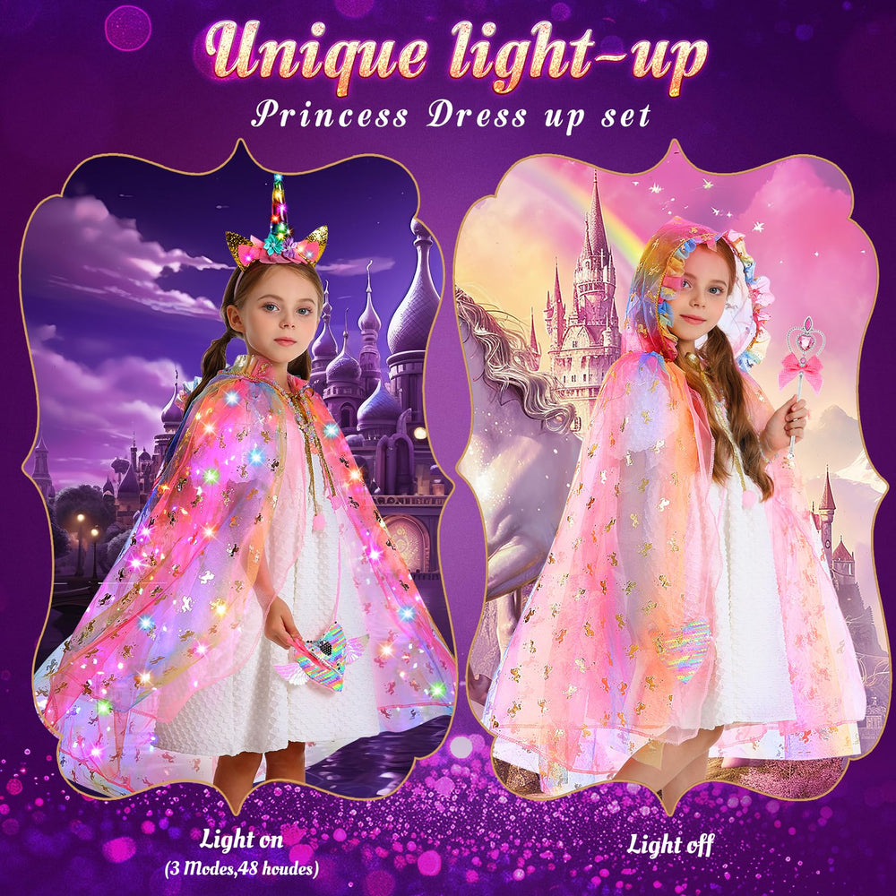 Fedio sequin unicorn purse with wings enhances dress-up realism.