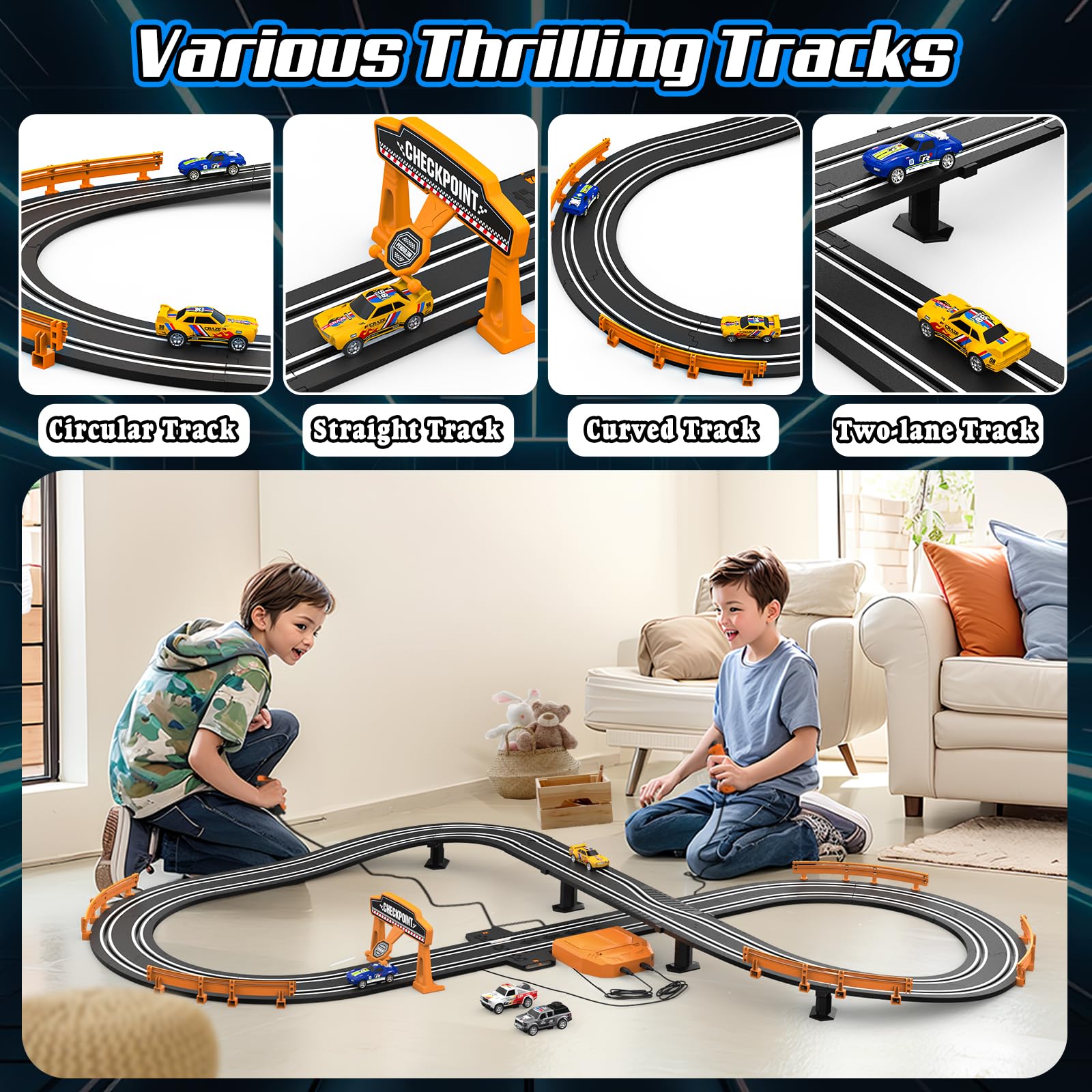 Fedonak Slot Track automatic lap counter tracks progress in real time.