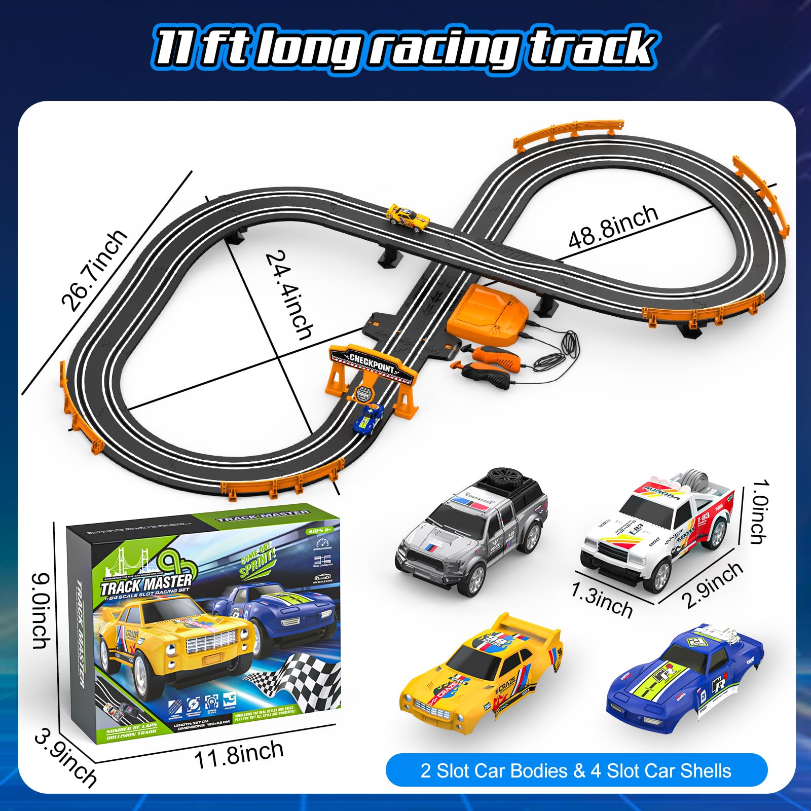 Fedonak Slot Track 11-foot layout offers ample space for fast laps.