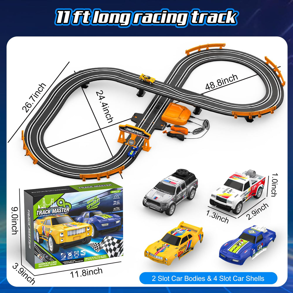 Fedonak Slot Track 11-foot layout offers ample space for fast laps.