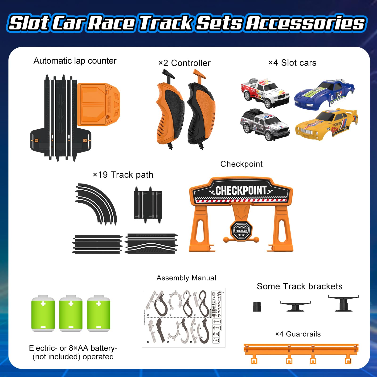 Fedonak Slot Track magnet stability helps cars stay on track through turns.