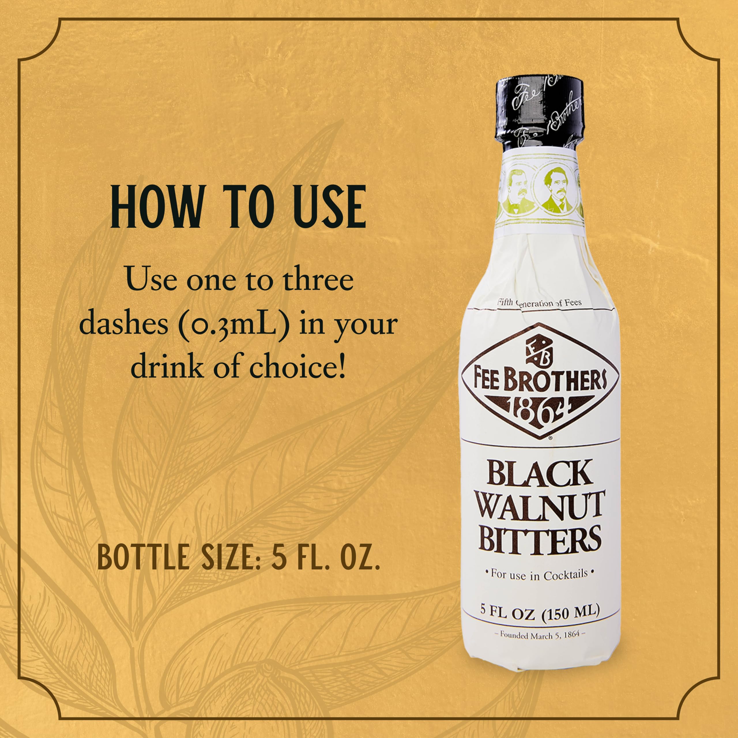 Fee Brothers Black Walnut label closeup with gluten free and vegan-friendly notes