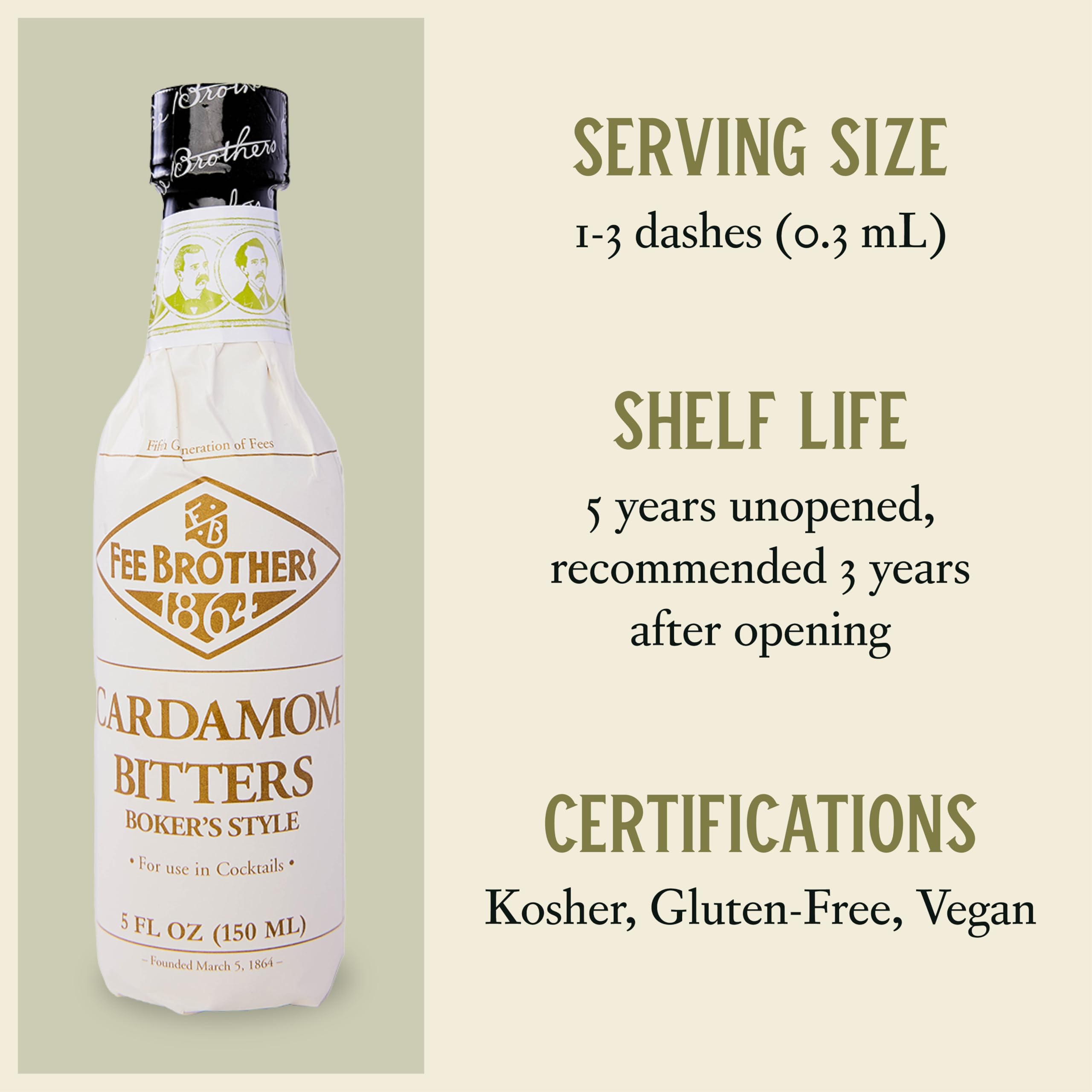 Fee Brothers Cardamom Bitters ingredients close-up reveals premium spice notes.