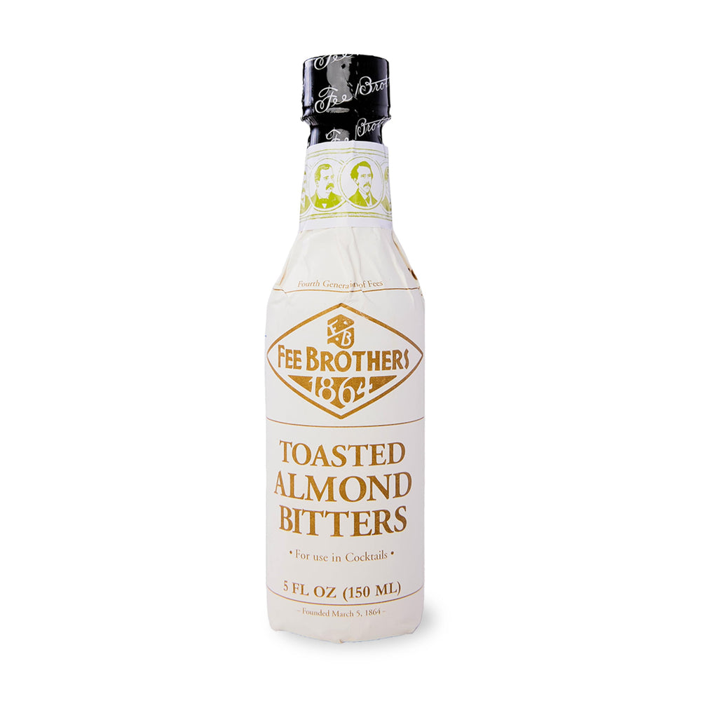 Fee Brothers Toasted Almond Bitters bottle front view, enhancing tropical depth