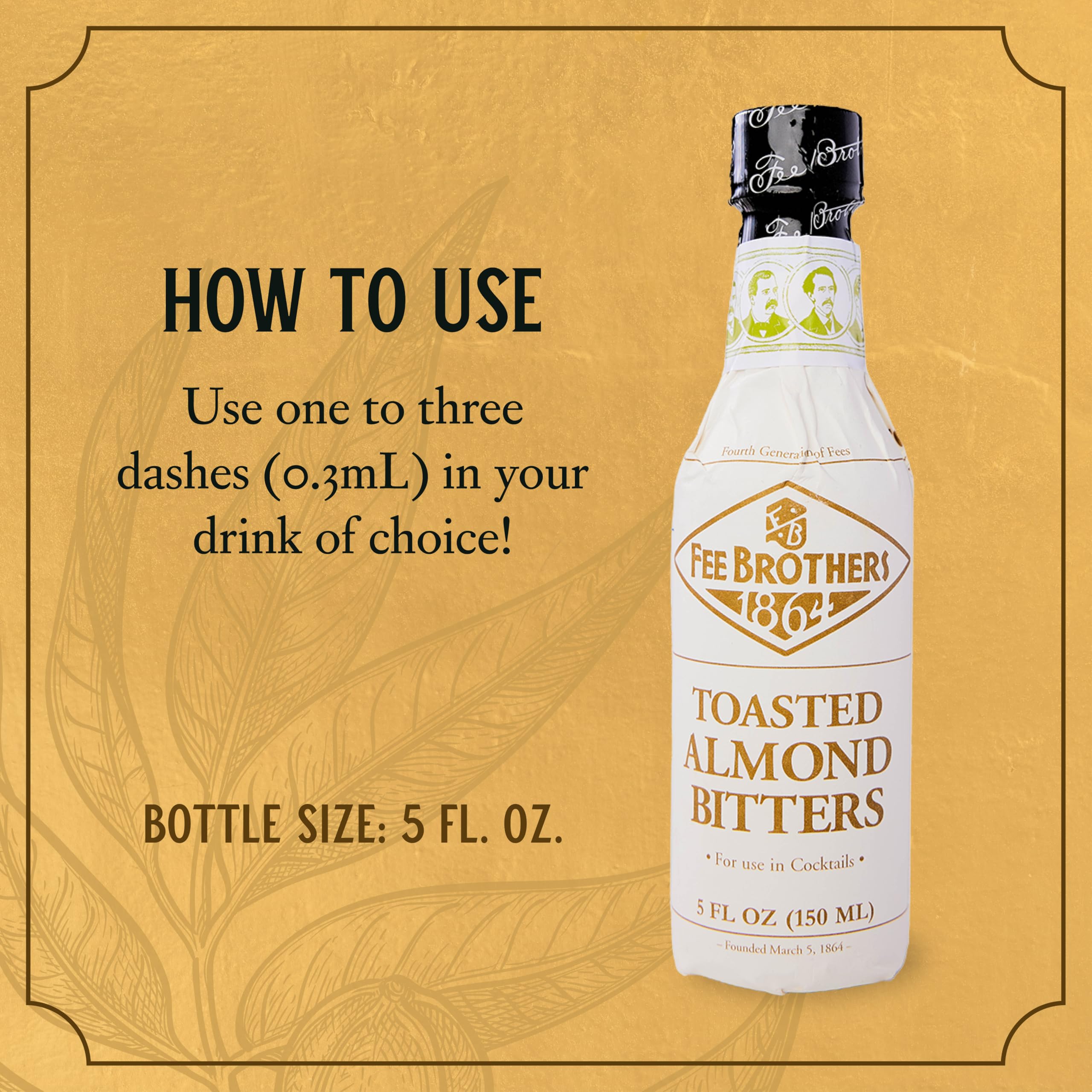 Label of Fee Brothers Toasted Almond Bitters on a bar setup