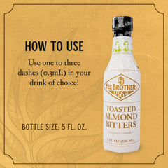 Label of Fee Brothers Toasted Almond Bitters on a bar setup