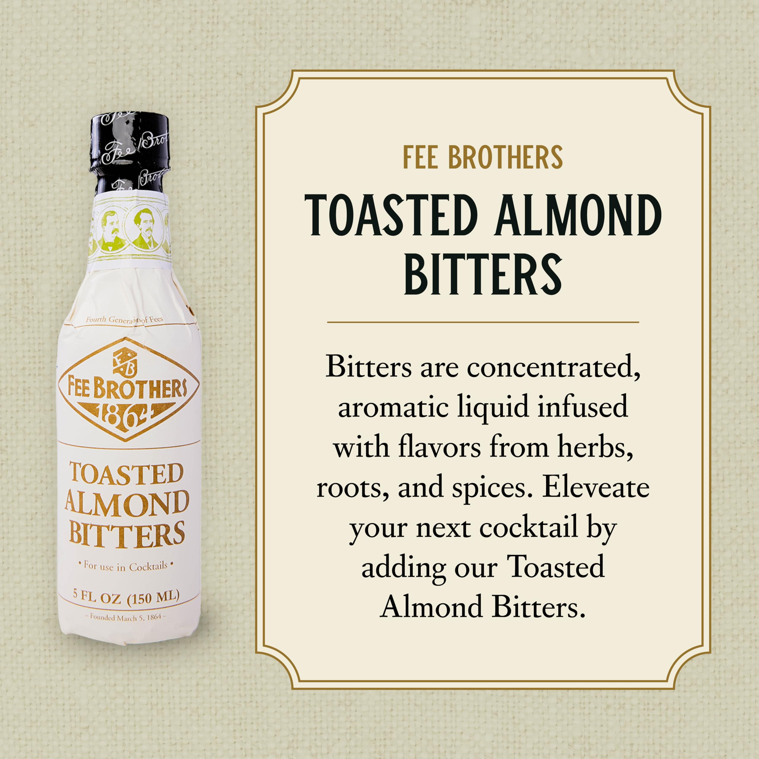 Pouring Fee Brothers Toasted Almond Bitters into a glass to boost aroma