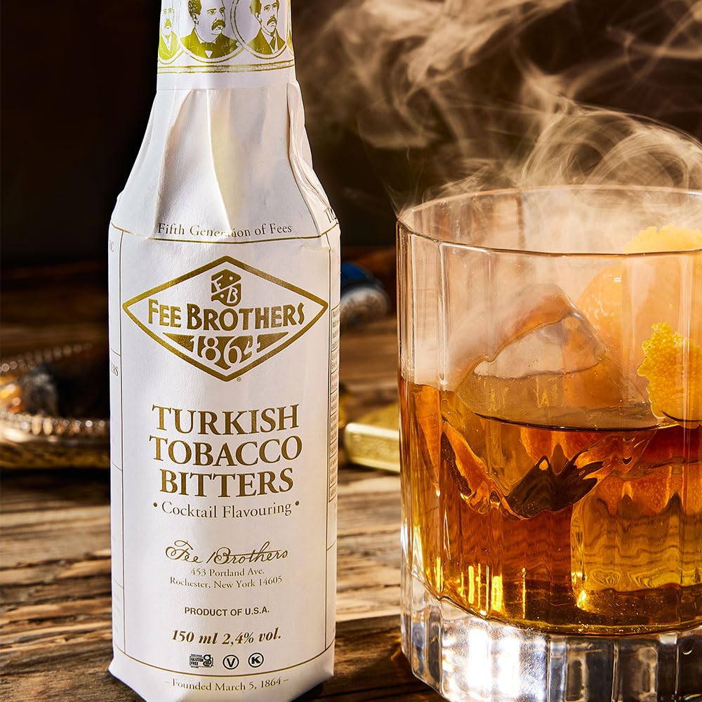 Closeup of Fee Brothers Turkish Tobacco Bitters enriching depth and complexity in mixed drinks.