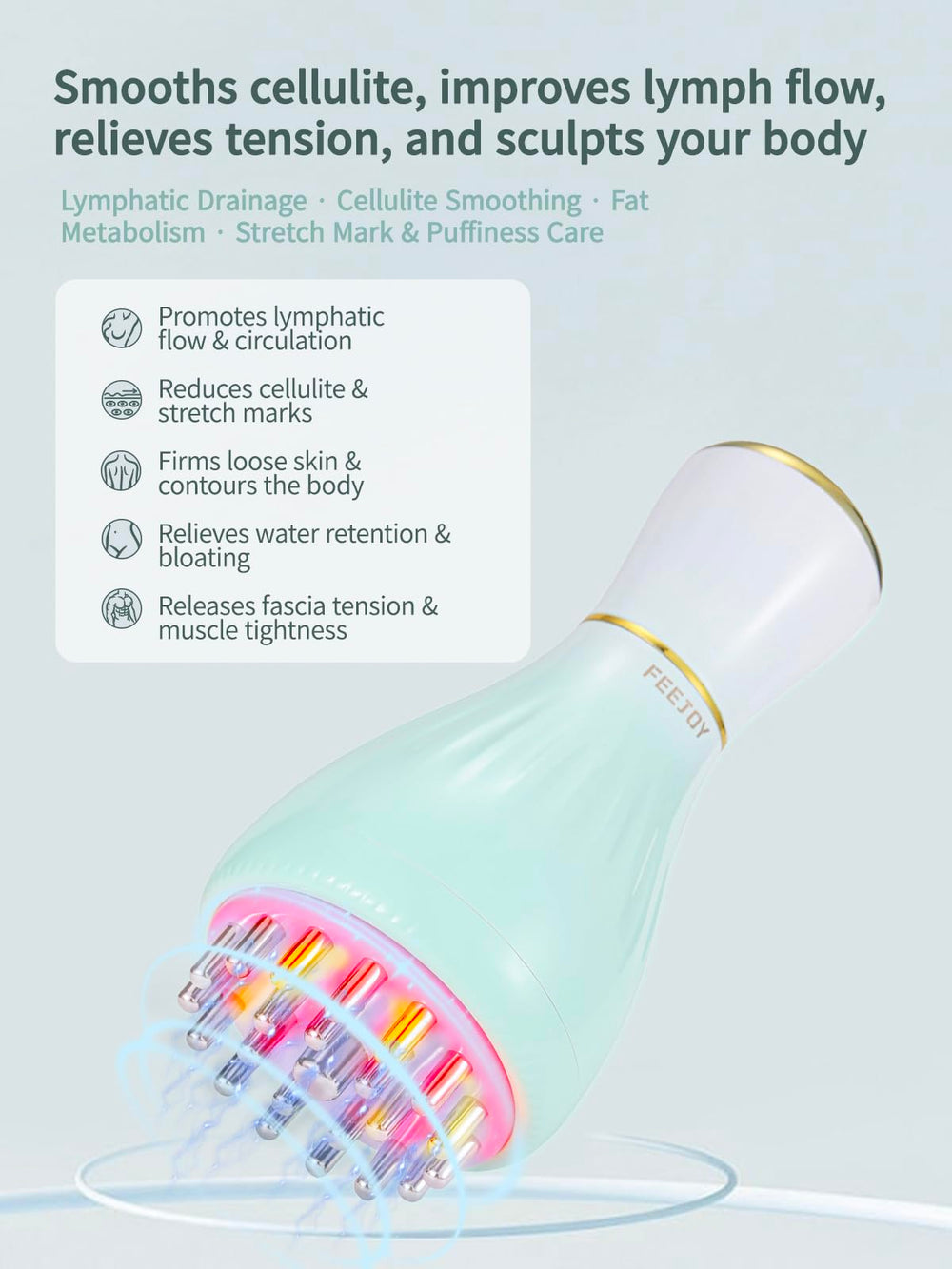 FEEJOY LED light therapy on massager for cellulite and skin toning.