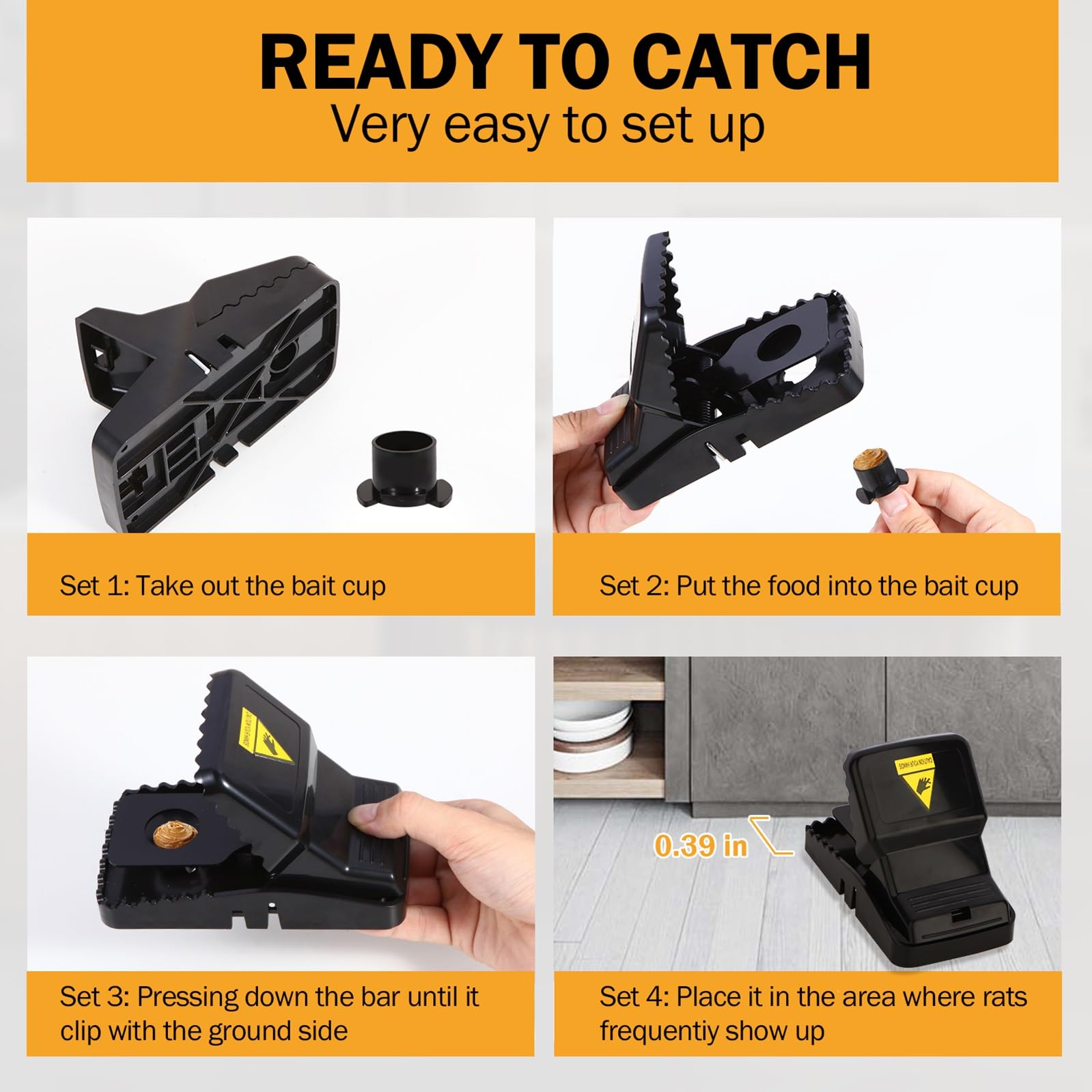 Feeke rat trap large snap mechanism emphasizes quick kill with minimal handling.