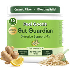 Feel Goods Gut Guardian lemon-ginger powder in tub for daily digestive support