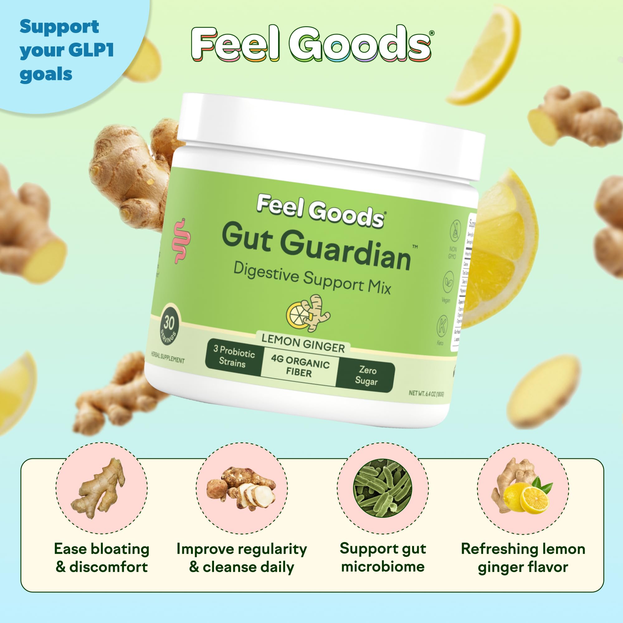Feel Goods Gut Guardian stick-pack dissolving for quick, sugar-free digestion routine
