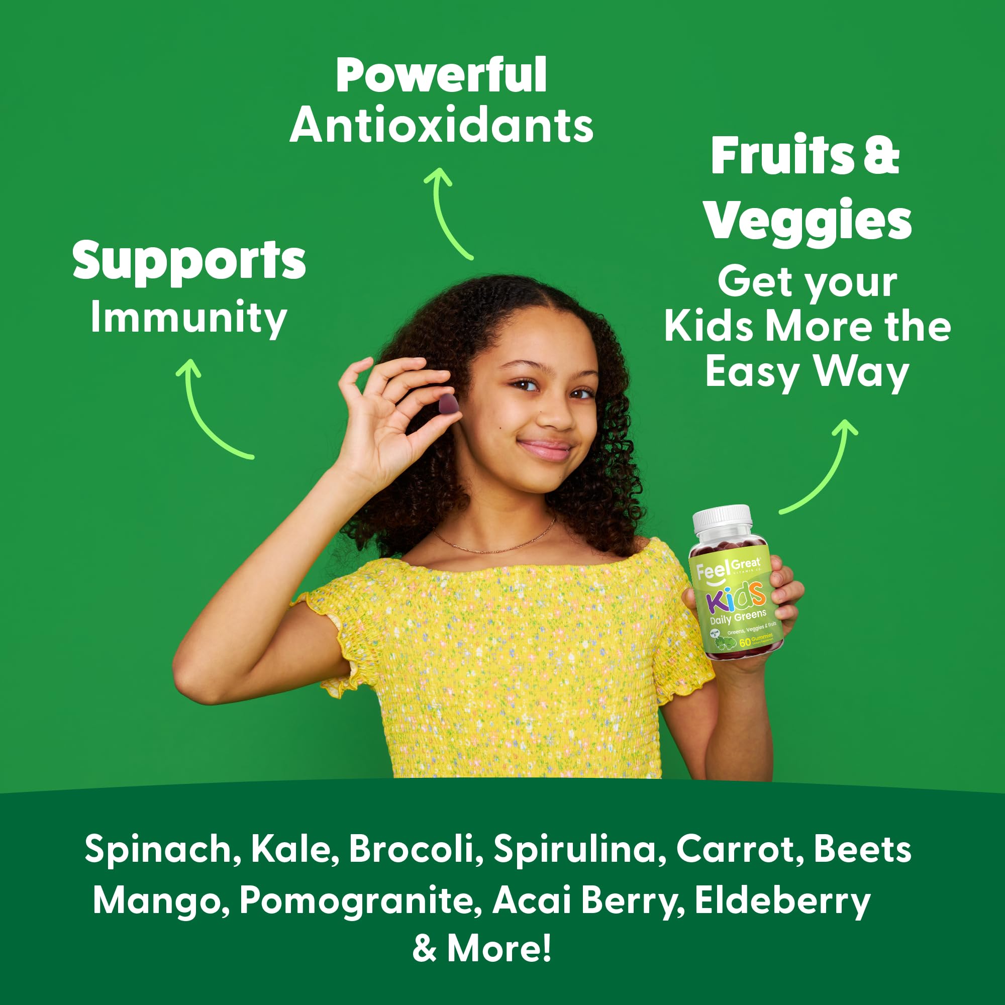 Feel Great Super Green Gummies appeal to picky eaters with tasty texture and easy chew.