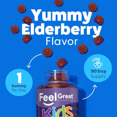 The Feel Great Vitamin Co. elderberry gummies for kids berry flavor close-up for kids.