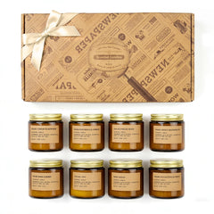Feibao 8-pack candles in amber jars create cozy ambiance.