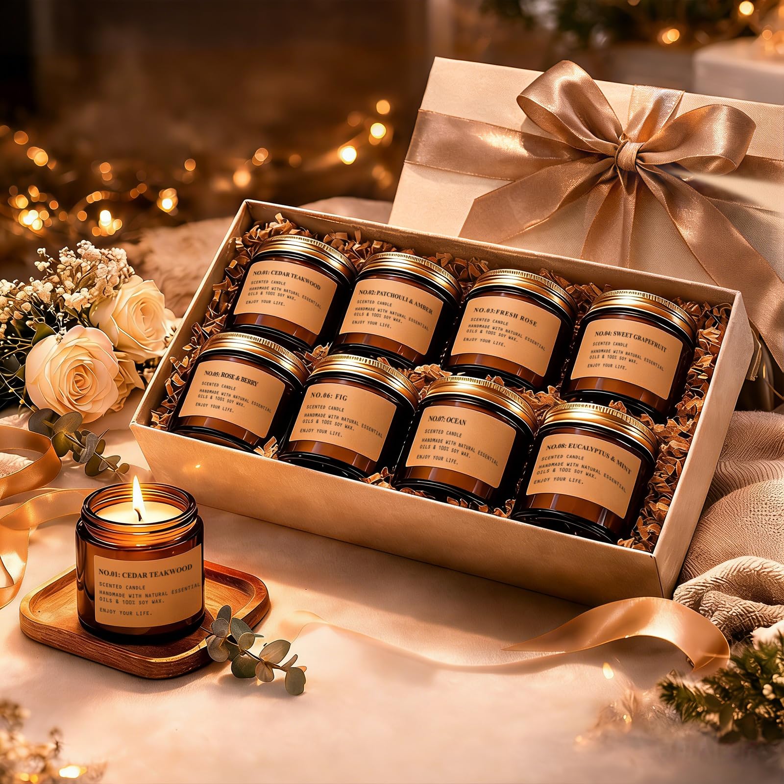 Feibao amber jar candles complement modern and rustic decor.