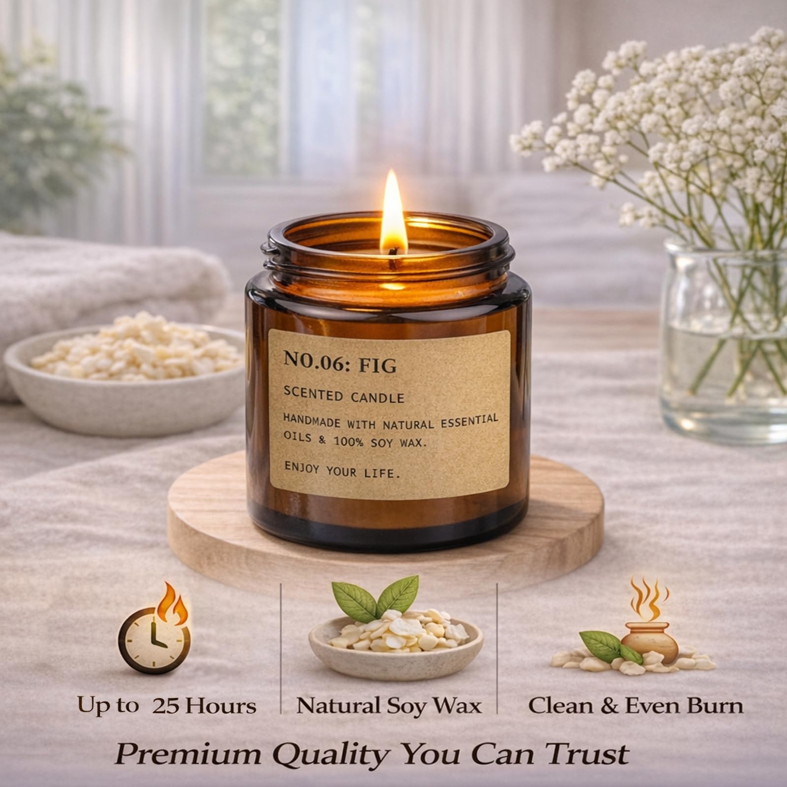 Feibao soy wax candle with cotton wick for clean burning.